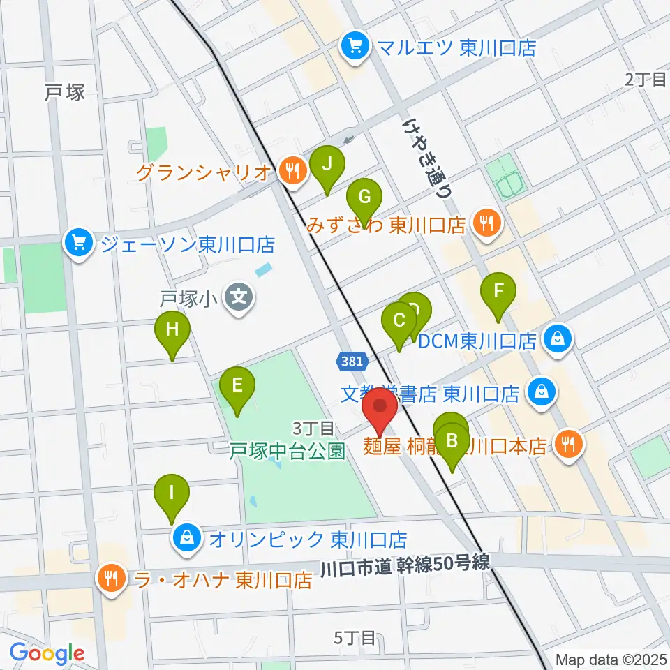 柏屋楽器 ミュージックサロン東川口周辺の駐車場・コインパーキング一覧地図