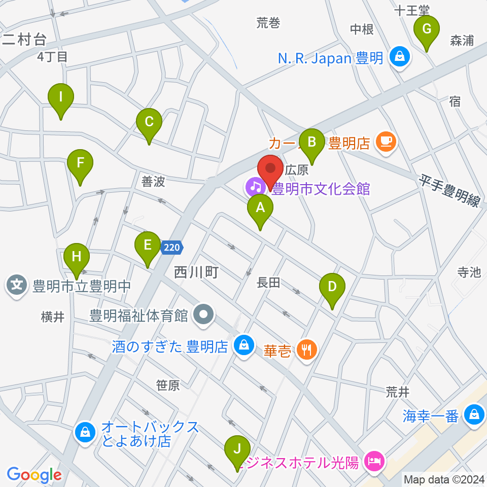 豊明市文化会館周辺の駐車場・コインパーキング一覧地図