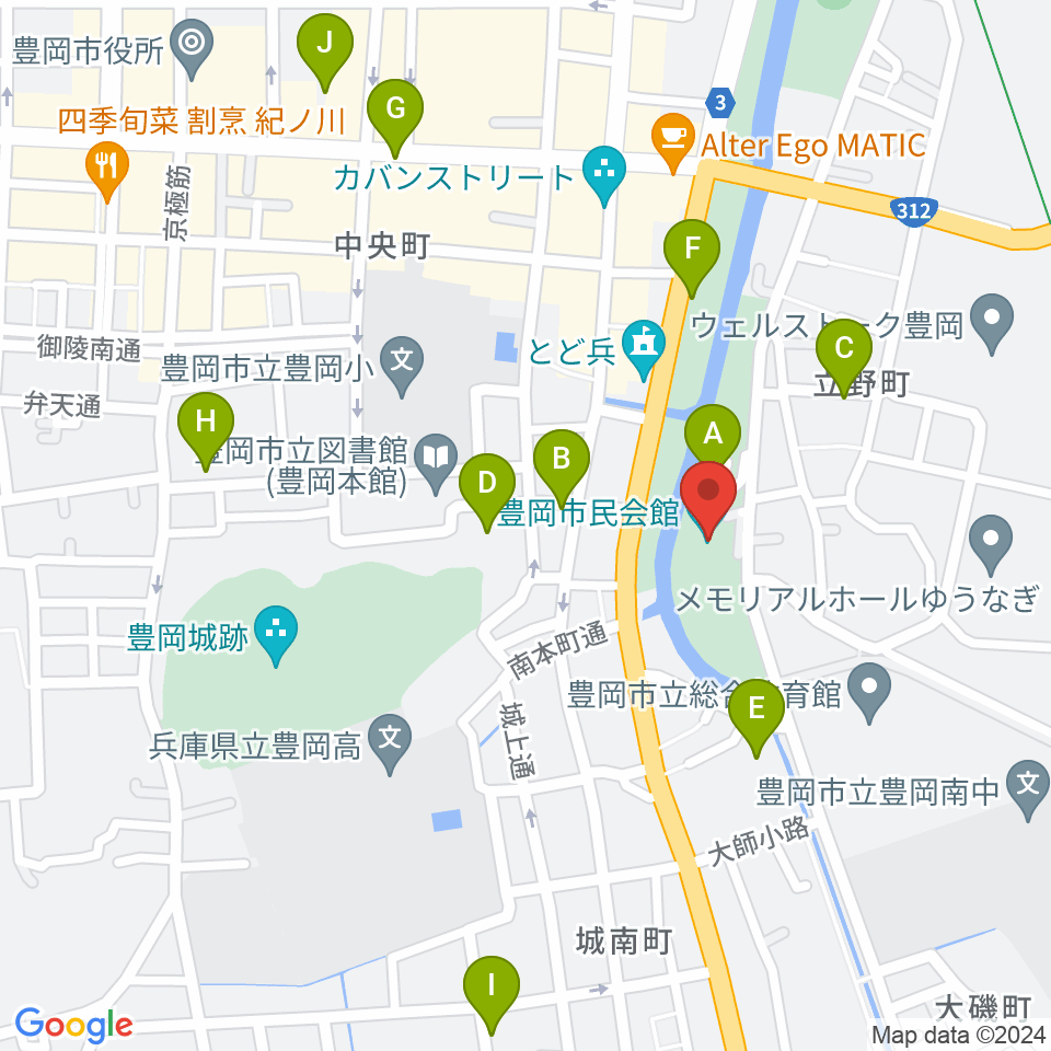 豊岡市民会館周辺の駐車場・コインパーキング一覧地図