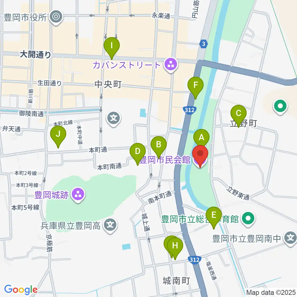 豊岡市民会館周辺の駐車場・コインパーキング一覧地図