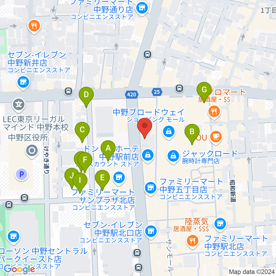 なかの芸能小劇場周辺の駐車場・コインパーキング一覧地図