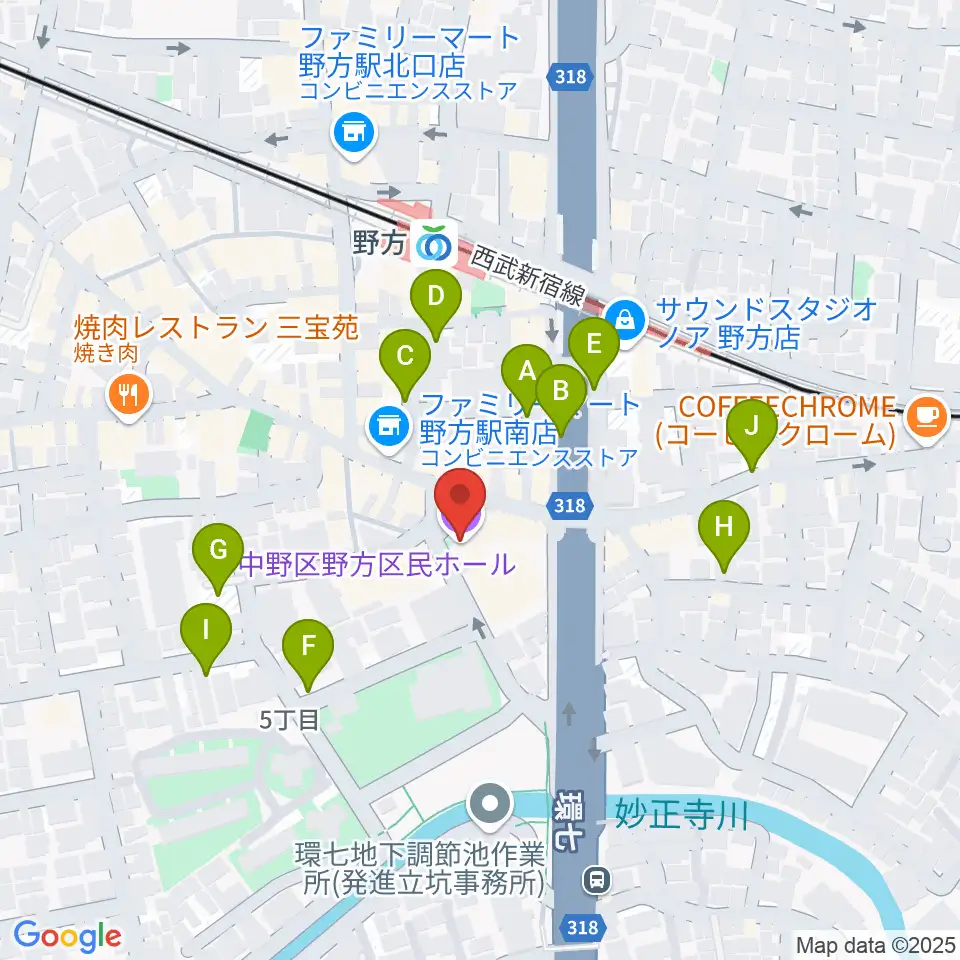 野方区民ホール周辺の駐車場・コインパーキング一覧地図