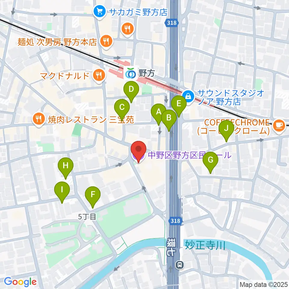 野方区民ホール周辺の駐車場・コインパーキング一覧地図
