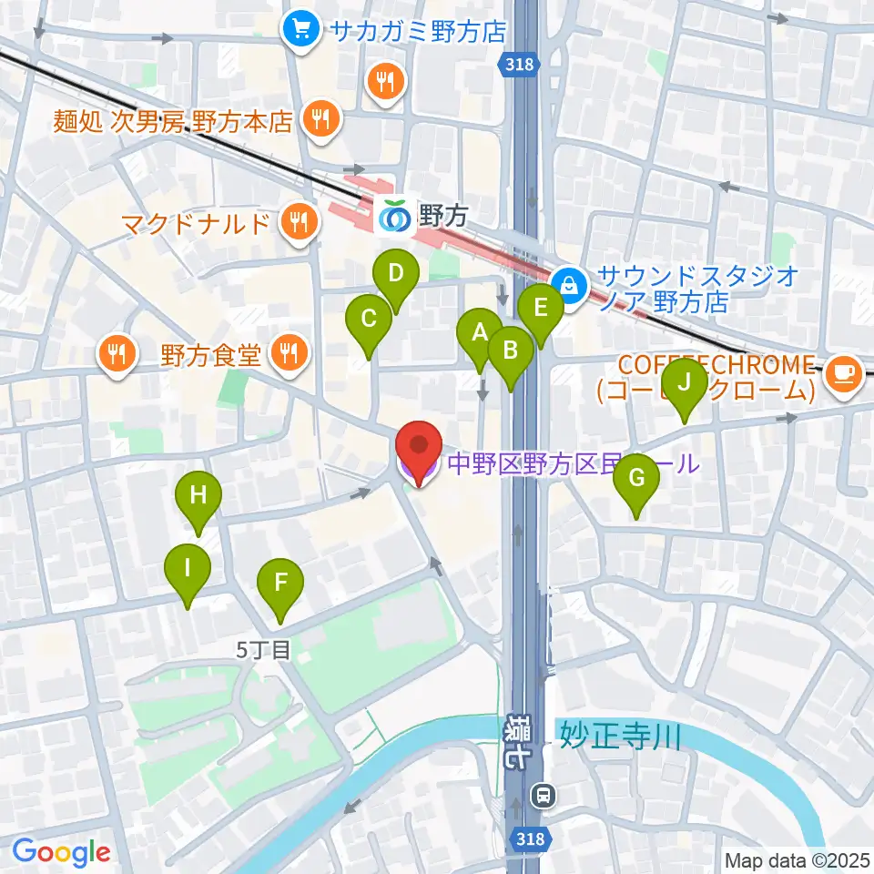 野方区民ホール周辺の駐車場・コインパーキング一覧地図