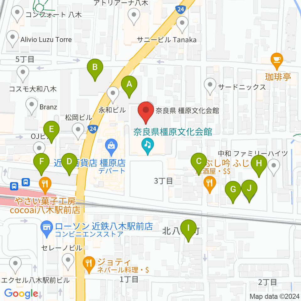 奈良県橿原文化会館周辺の駐車場・コインパーキング一覧地図