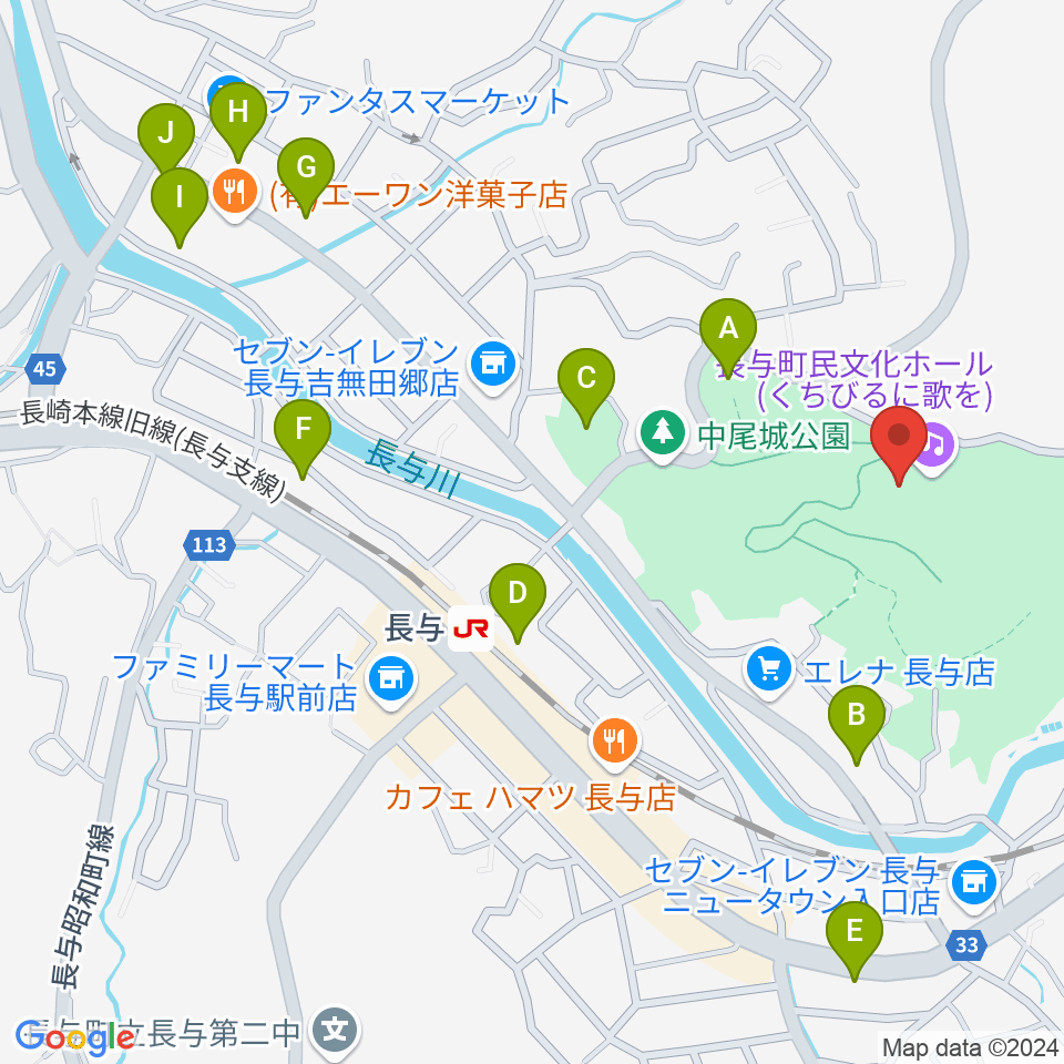 長与町民文化ホール周辺の駐車場・コインパーキング一覧地図