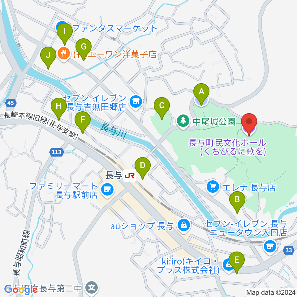 長与町民文化ホール周辺の駐車場・コインパーキング一覧地図