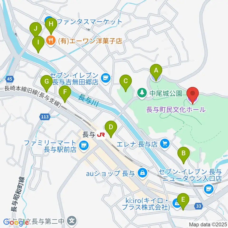 長与町民文化ホール周辺の駐車場・コインパーキング一覧地図