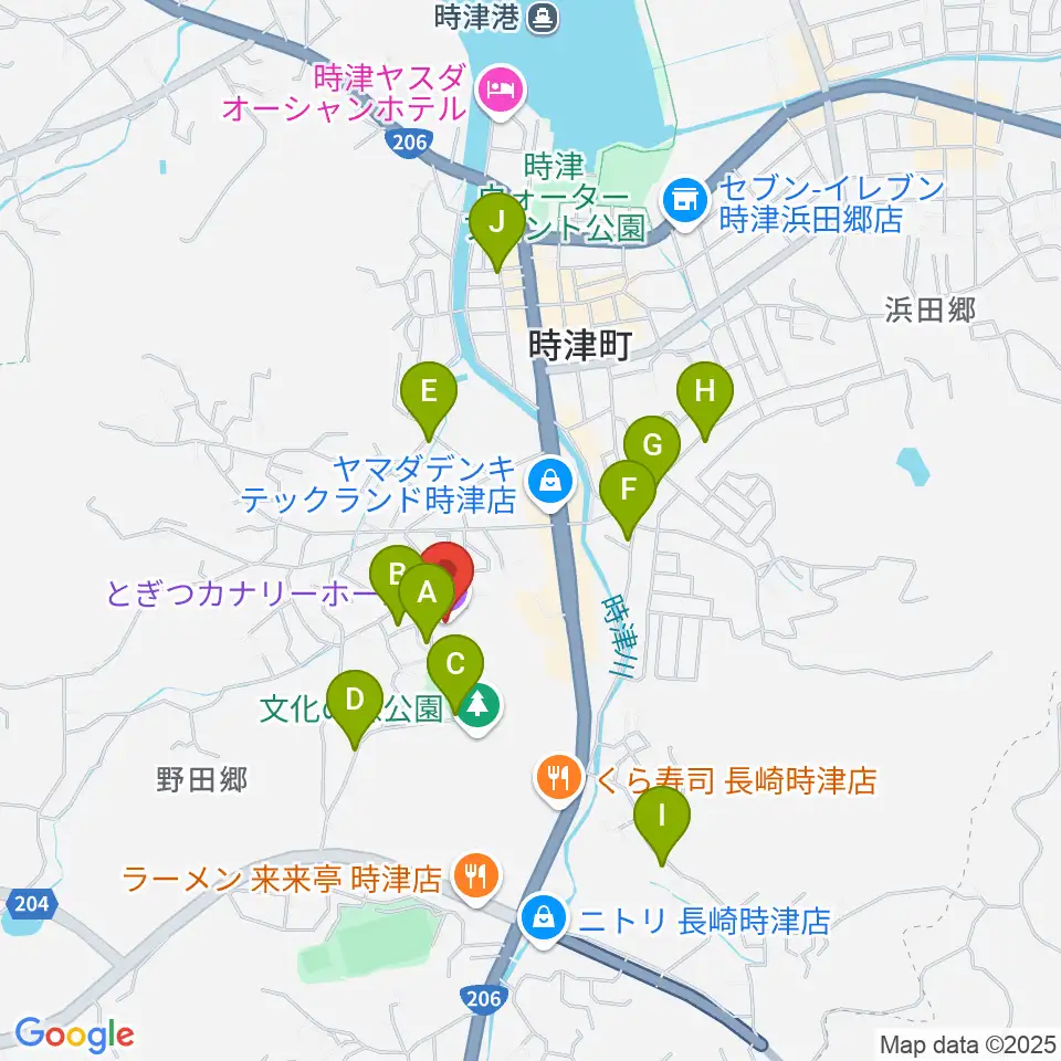 とぎつカナリーホール周辺の駐車場・コインパーキング一覧地図