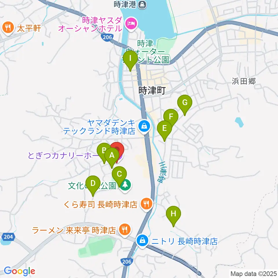 とぎつカナリーホール周辺の駐車場・コインパーキング一覧地図