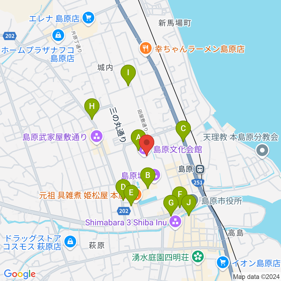 島原文化会館周辺の駐車場・コインパーキング一覧地図