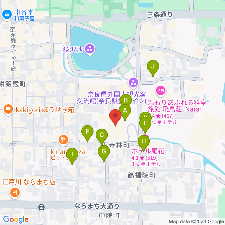 奈良市ならまちセンター周辺の駐車場・コインパーキング一覧地図