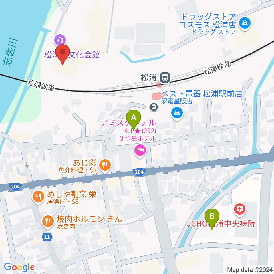 松浦市文化会館周辺の駐車場・コインパーキング一覧地図