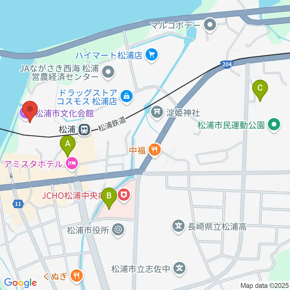 松浦市文化会館周辺の駐車場・コインパーキング一覧地図