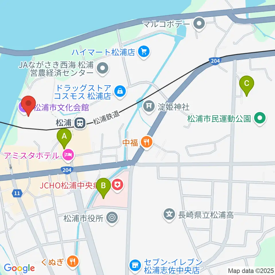 松浦市文化会館周辺の駐車場・コインパーキング一覧地図