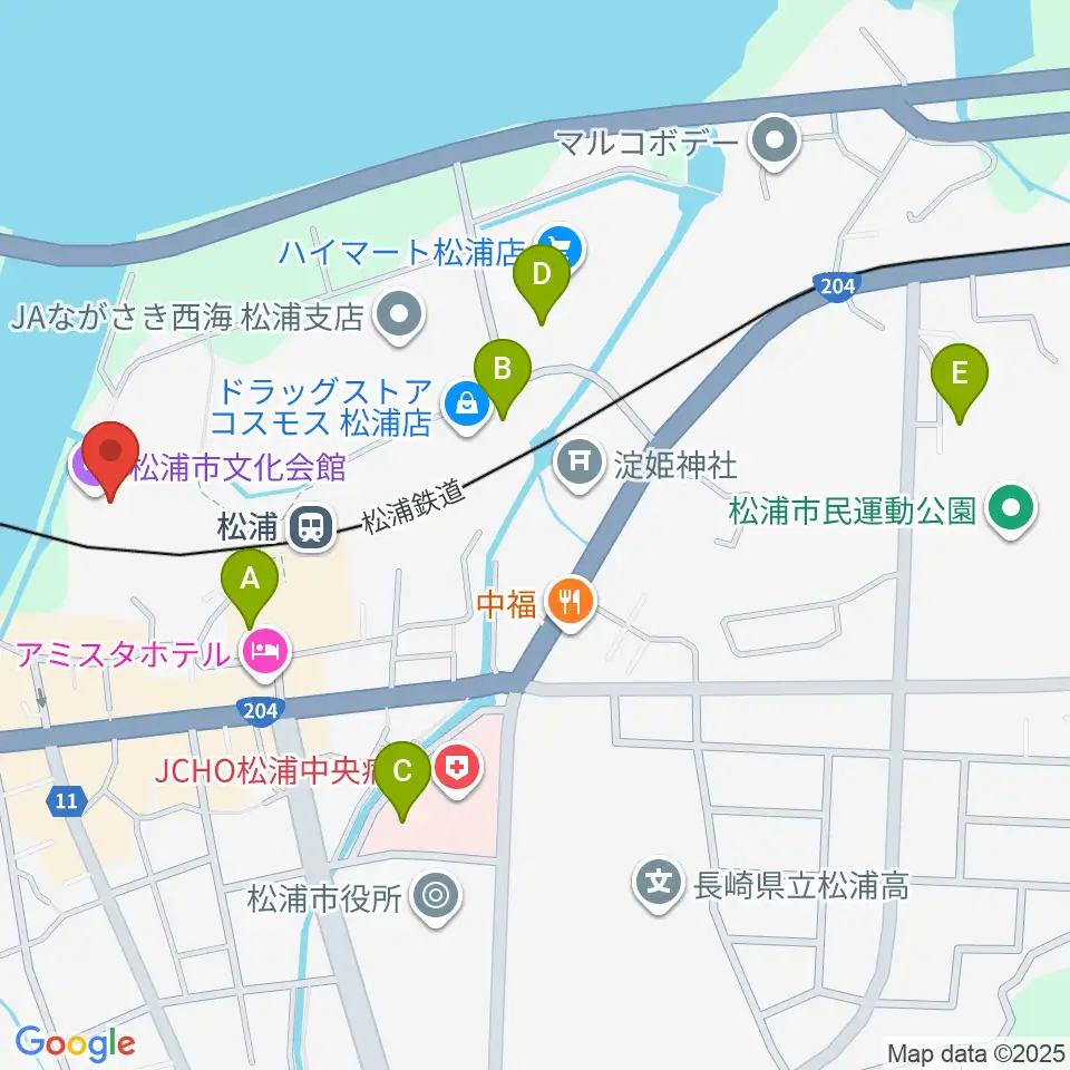 松浦市文化会館周辺の駐車場・コインパーキング一覧地図