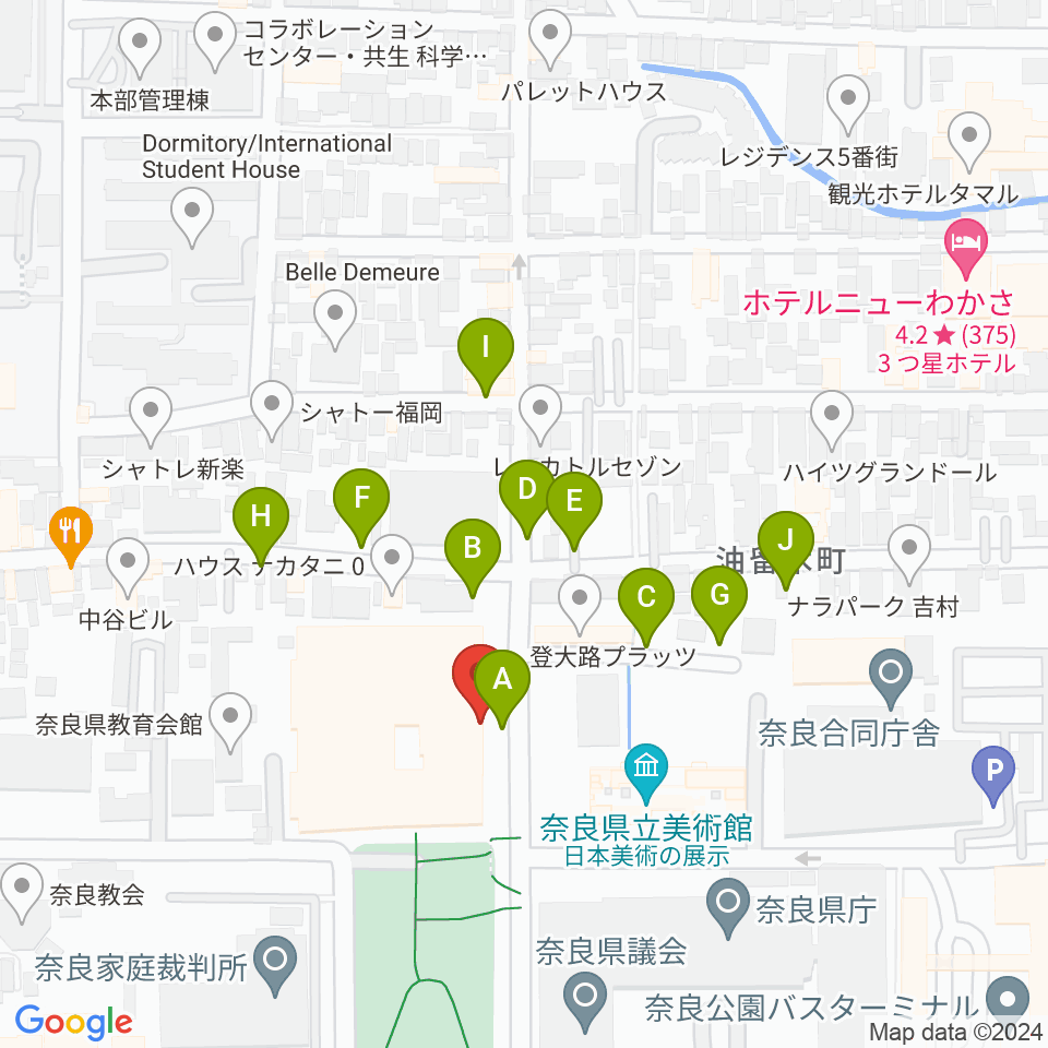 奈良県文化会館周辺の駐車場・コインパーキング一覧地図