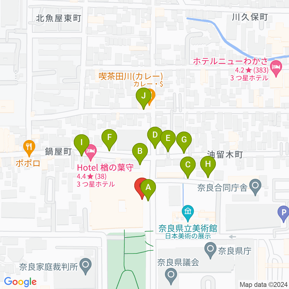 奈良県文化会館周辺の駐車場・コインパーキング一覧地図