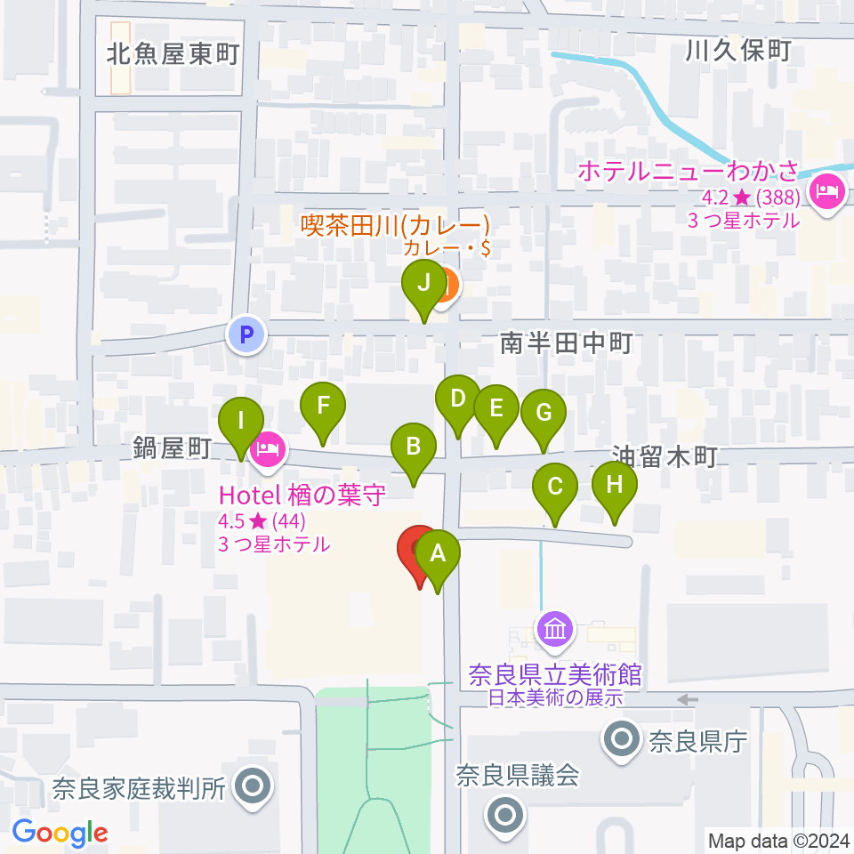 奈良県文化会館周辺の駐車場・コインパーキング一覧地図