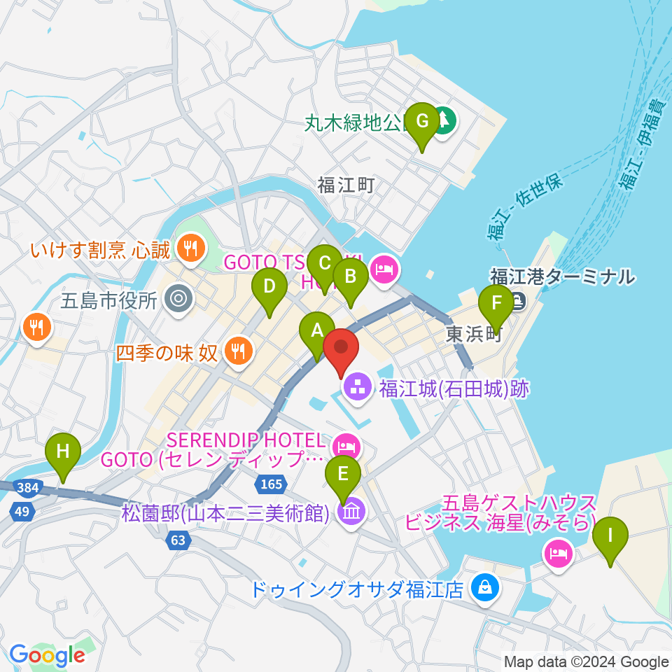 福江文化会館周辺の駐車場・コインパーキング一覧地図