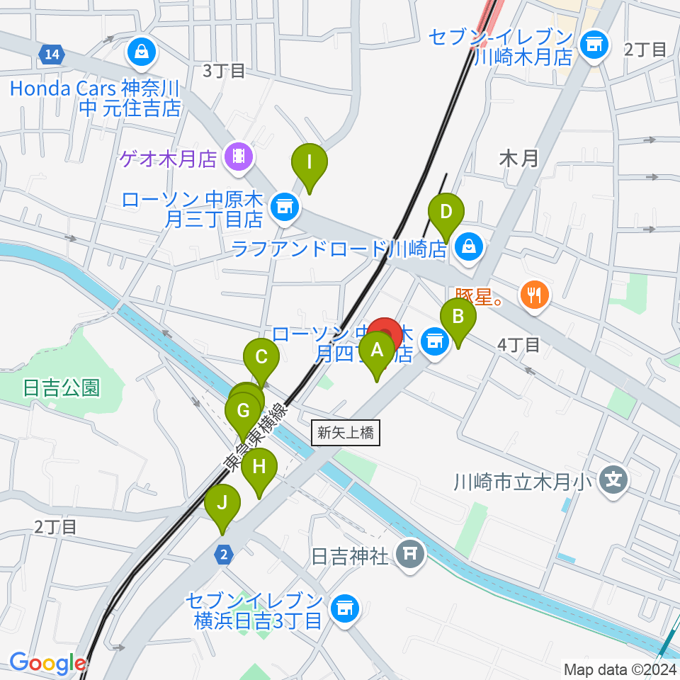 有隣堂 日吉ミュージックセンター周辺の駐車場・コインパーキング一覧地図