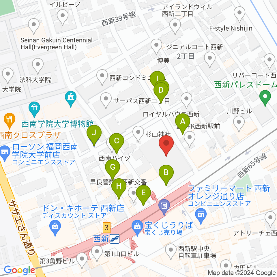 ヤマハ西新センター周辺の駐車場・コインパーキング一覧地図