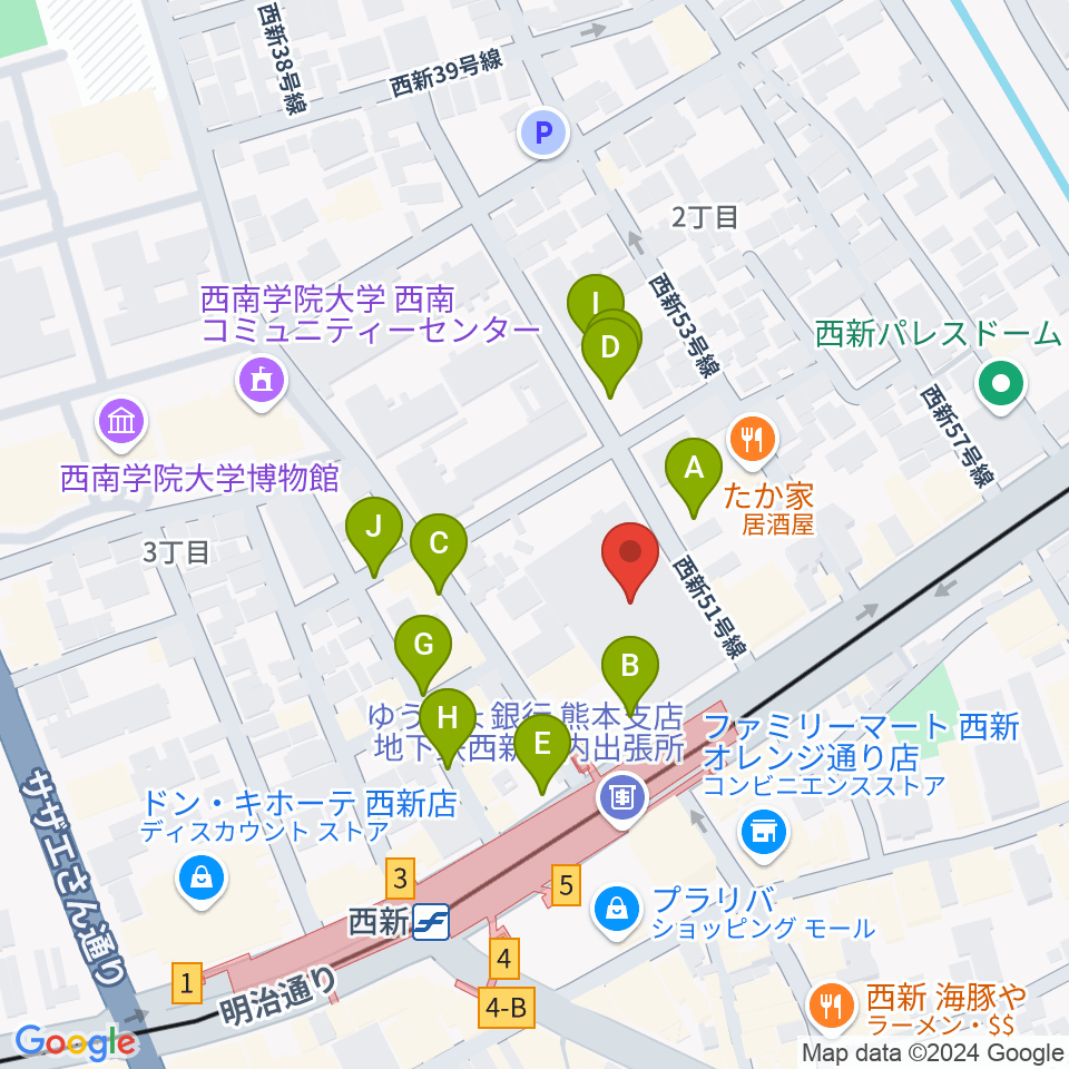 ヤマハ西新センター周辺の駐車場・コインパーキング一覧地図