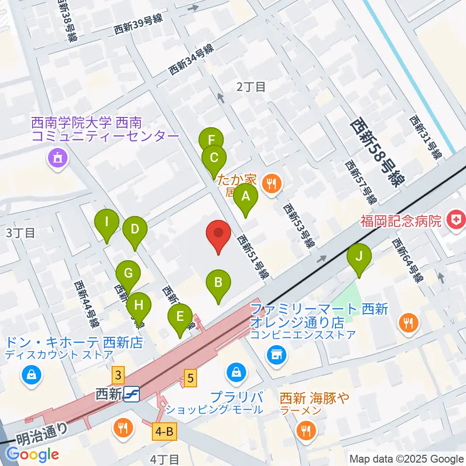 ヤマハ西新センター周辺の駐車場・コインパーキング一覧地図