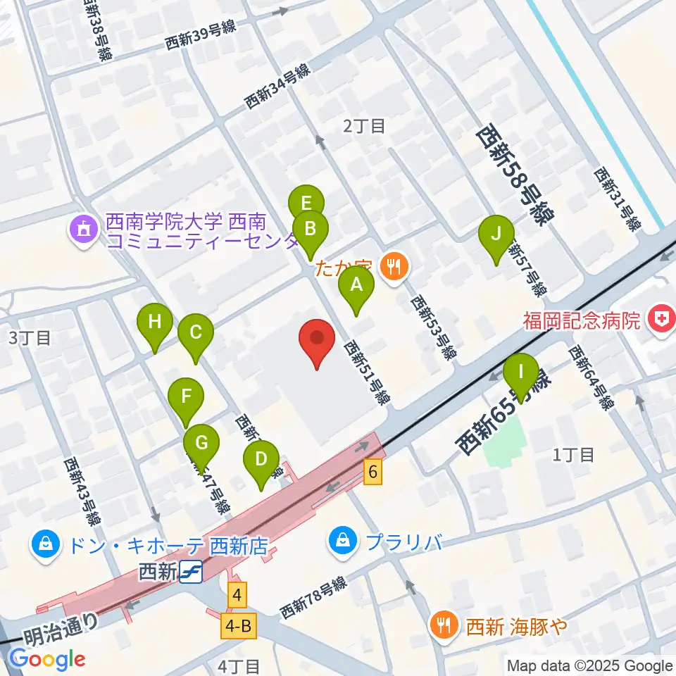ヤマハ西新センター周辺の駐車場・コインパーキング一覧地図