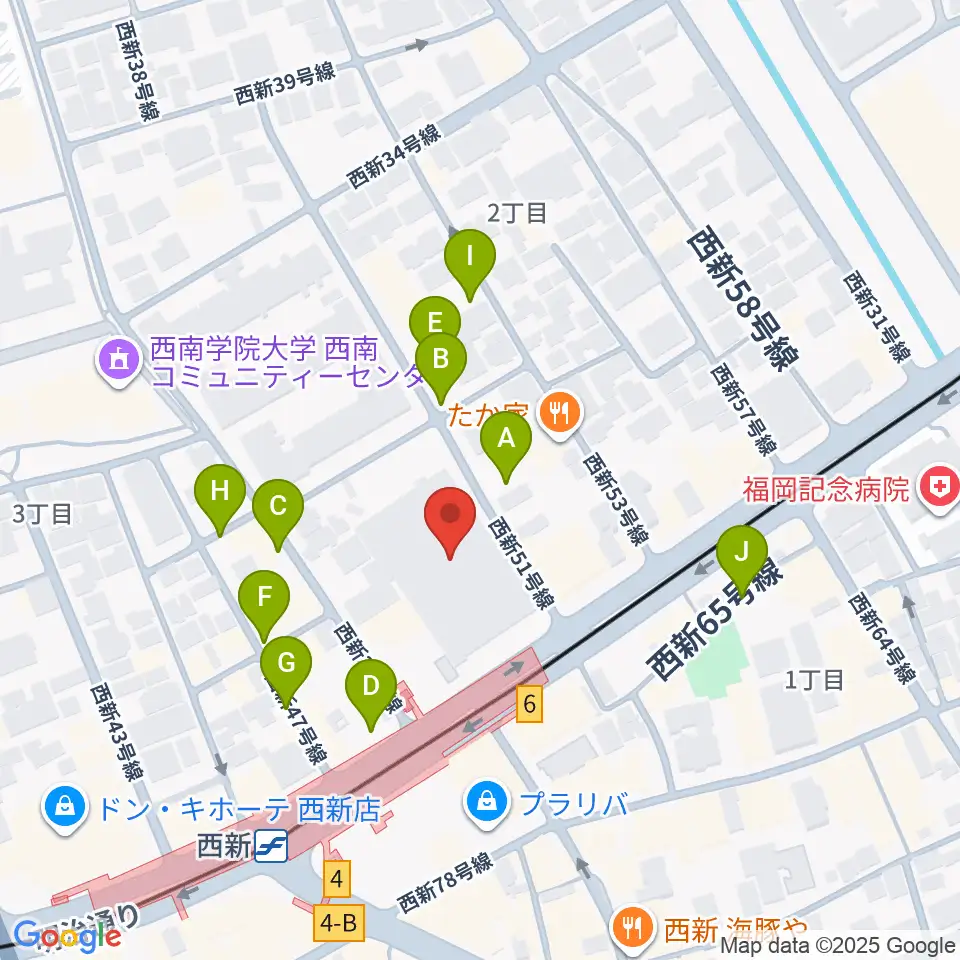 ヤマハ西新センター周辺の駐車場・コインパーキング一覧地図