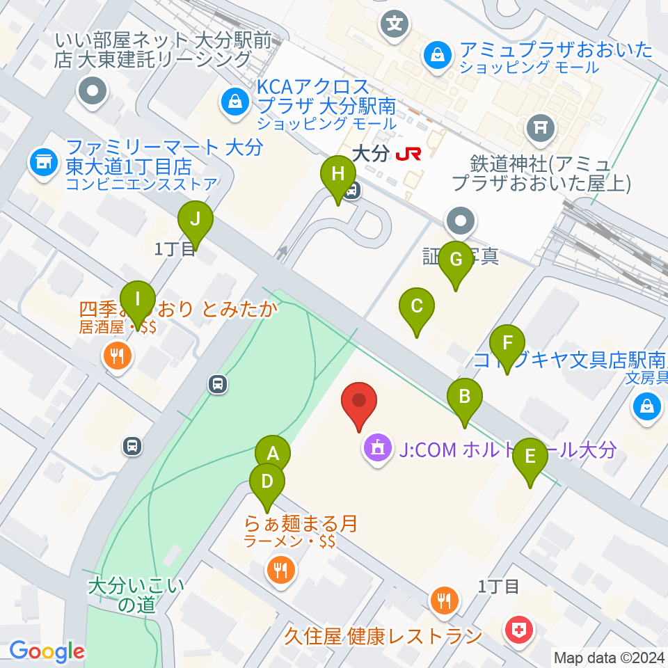 J:COM ホルトホール大分周辺の駐車場・コインパーキング一覧地図