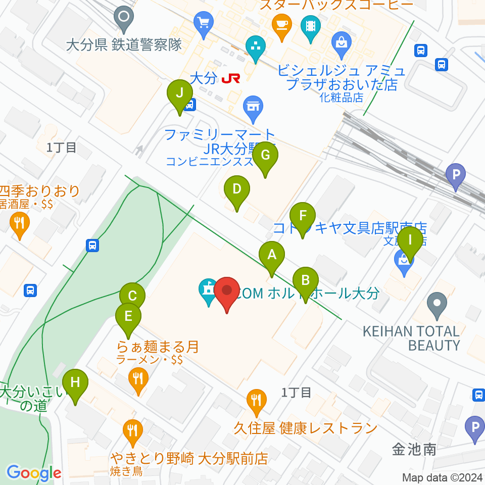 ホルトホール大分 スタジオA/B/C周辺の駐車場・コインパーキング一覧地図