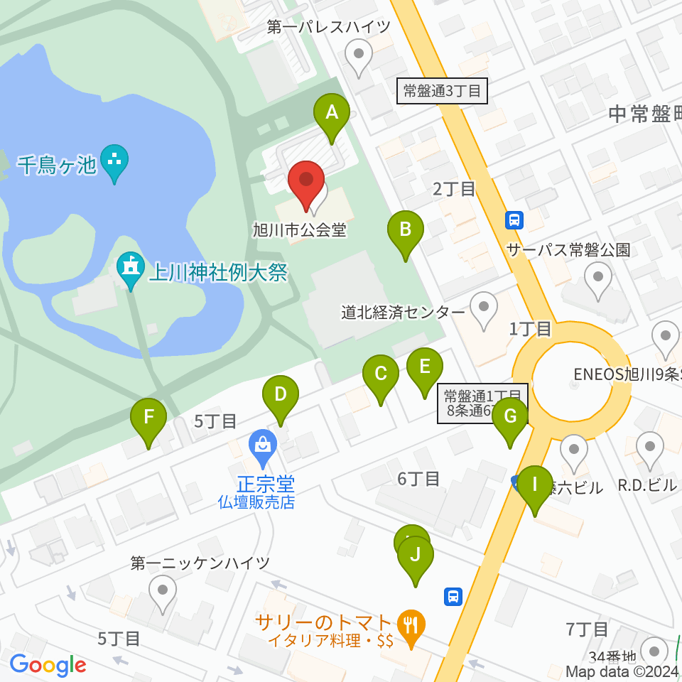 旭川市公会堂周辺の駐車場・コインパーキング一覧地図