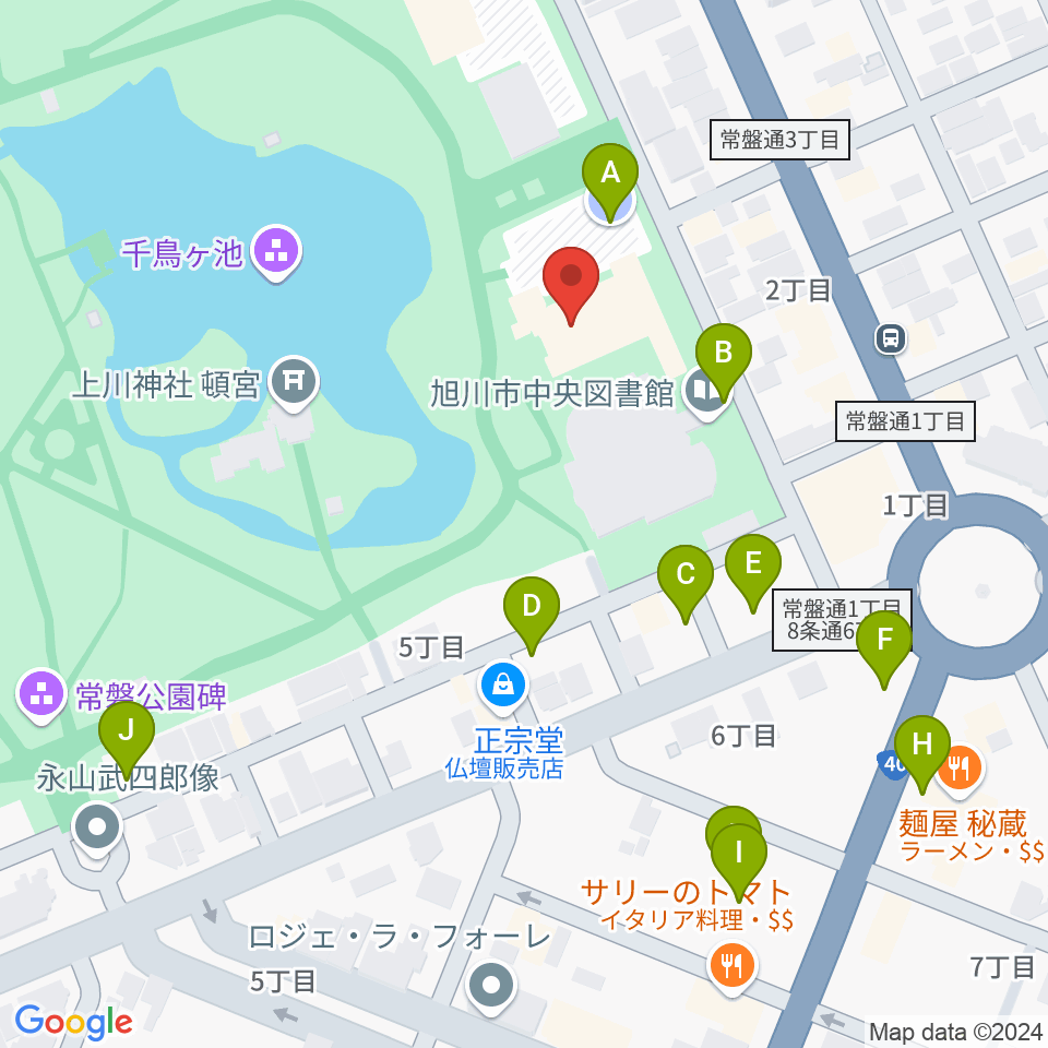 旭川市公会堂周辺の駐車場・コインパーキング一覧地図