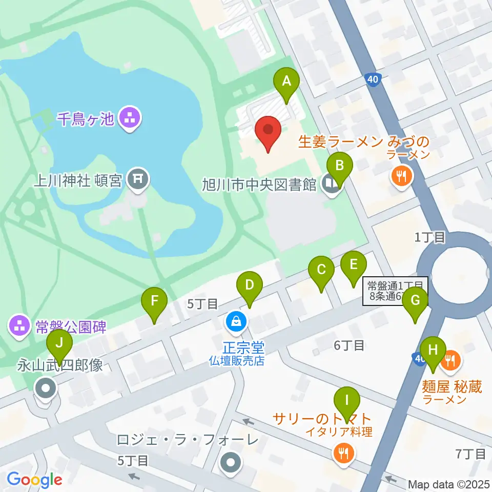 旭川市公会堂周辺の駐車場・コインパーキング一覧地図