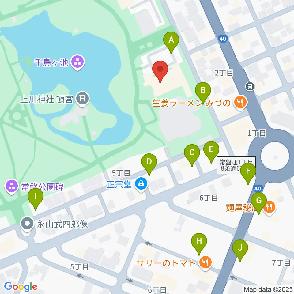 旭川市公会堂周辺の駐車場・コインパーキング一覧地図