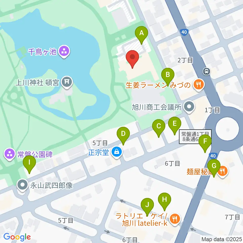 旭川市公会堂周辺の駐車場・コインパーキング一覧地図
