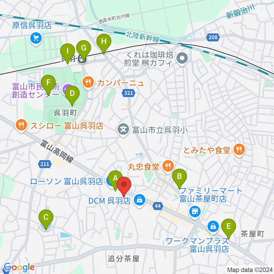 開進堂楽器 MPC呉羽周辺の駐車場・コインパーキング一覧地図