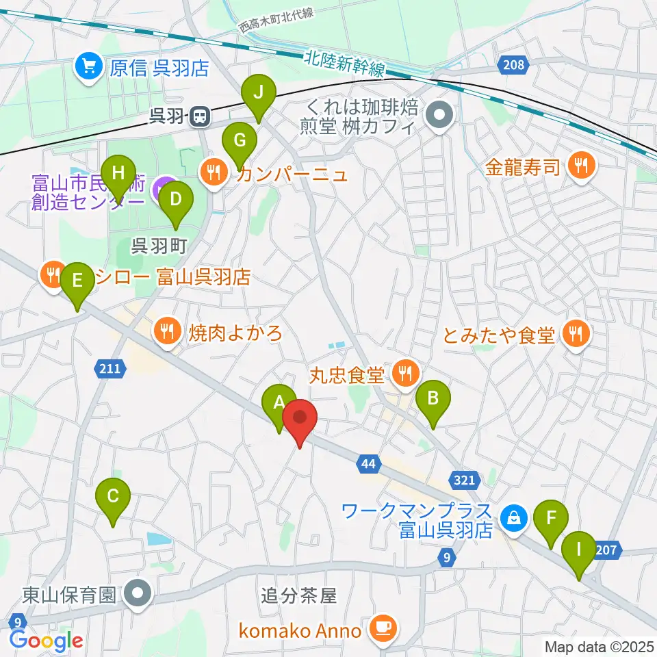 開進堂楽器 MPC呉羽周辺の駐車場・コインパーキング一覧地図