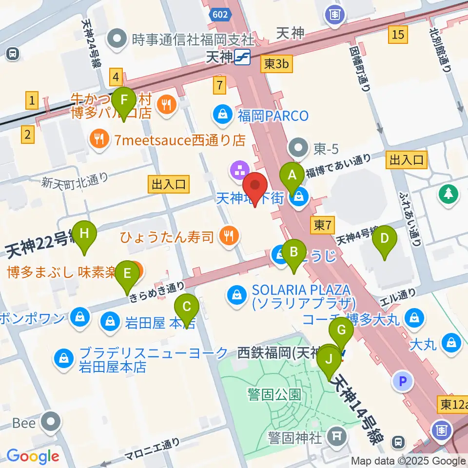西鉄ホール周辺の駐車場・コインパーキング一覧地図