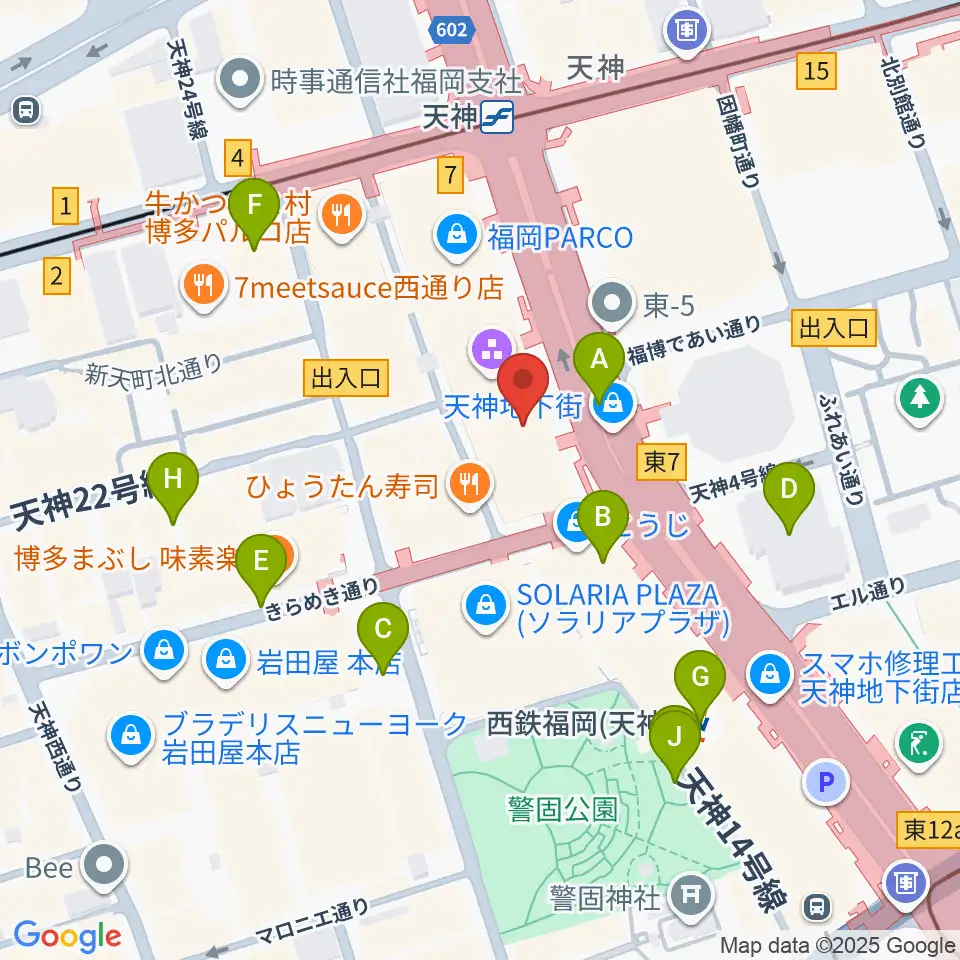西鉄ホール周辺の駐車場・コインパーキング一覧地図