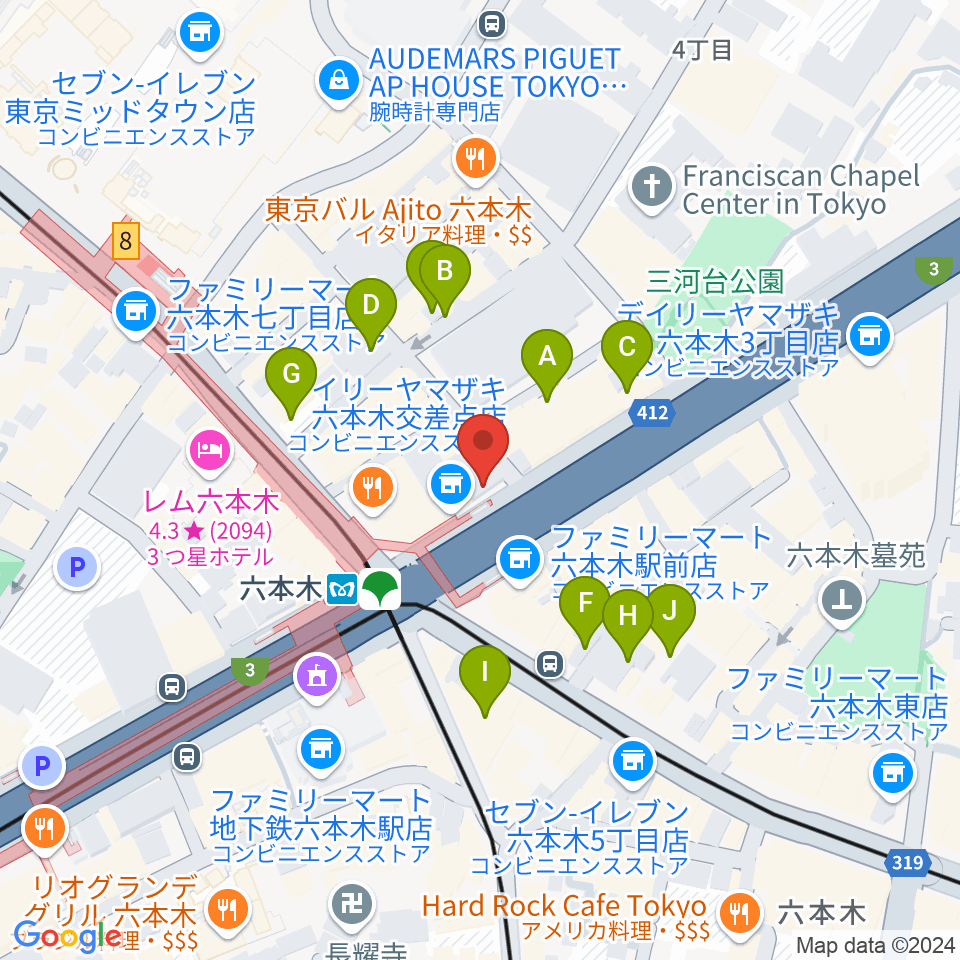 俳優座劇場周辺の駐車場・コインパーキング一覧地図