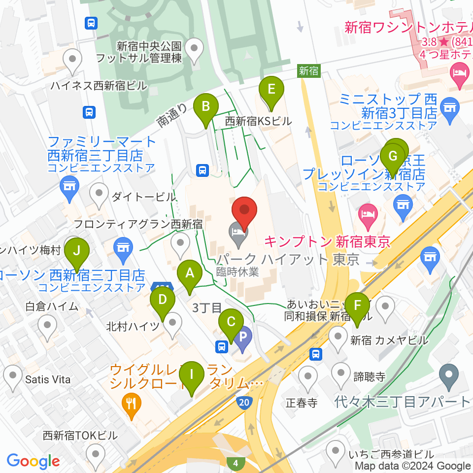 新宿パークタワーホール周辺の駐車場・コインパーキング一覧地図