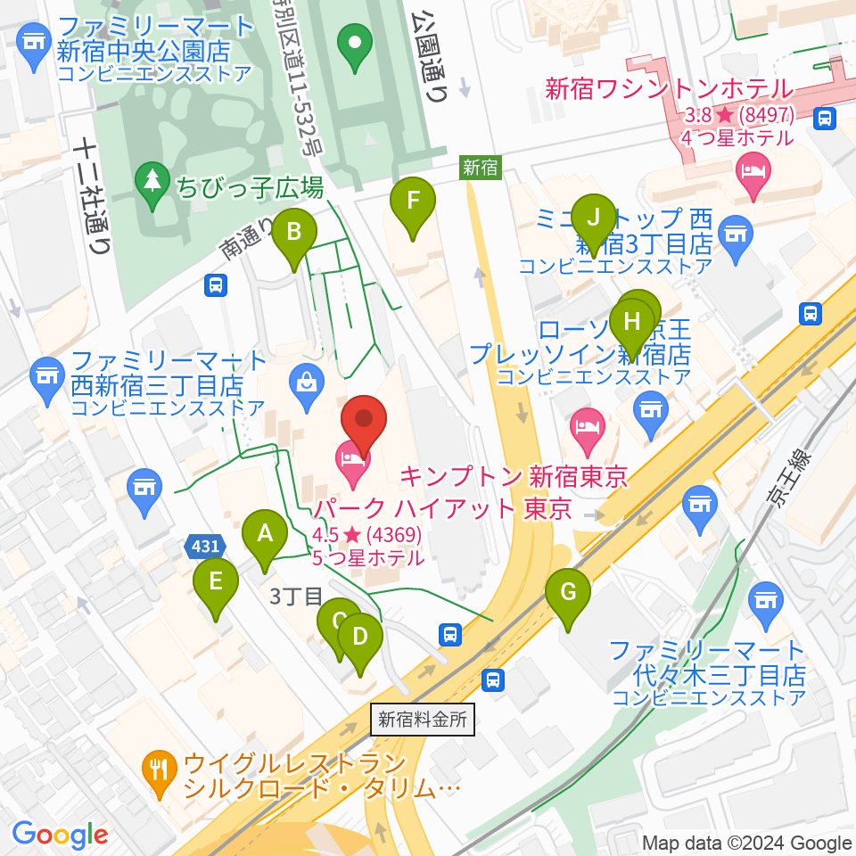 新宿パークタワーホール周辺の駐車場・コインパーキング一覧地図