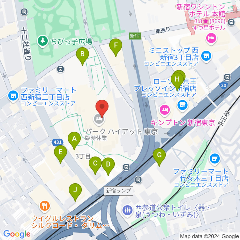 新宿パークタワーホール周辺の駐車場・コインパーキング一覧地図