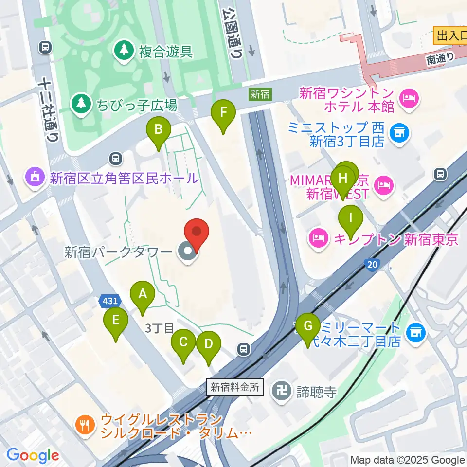 新宿パークタワーホール周辺の駐車場・コインパーキング一覧地図