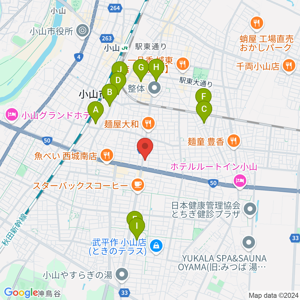 小山フェローズ周辺の駐車場・コインパーキング一覧地図