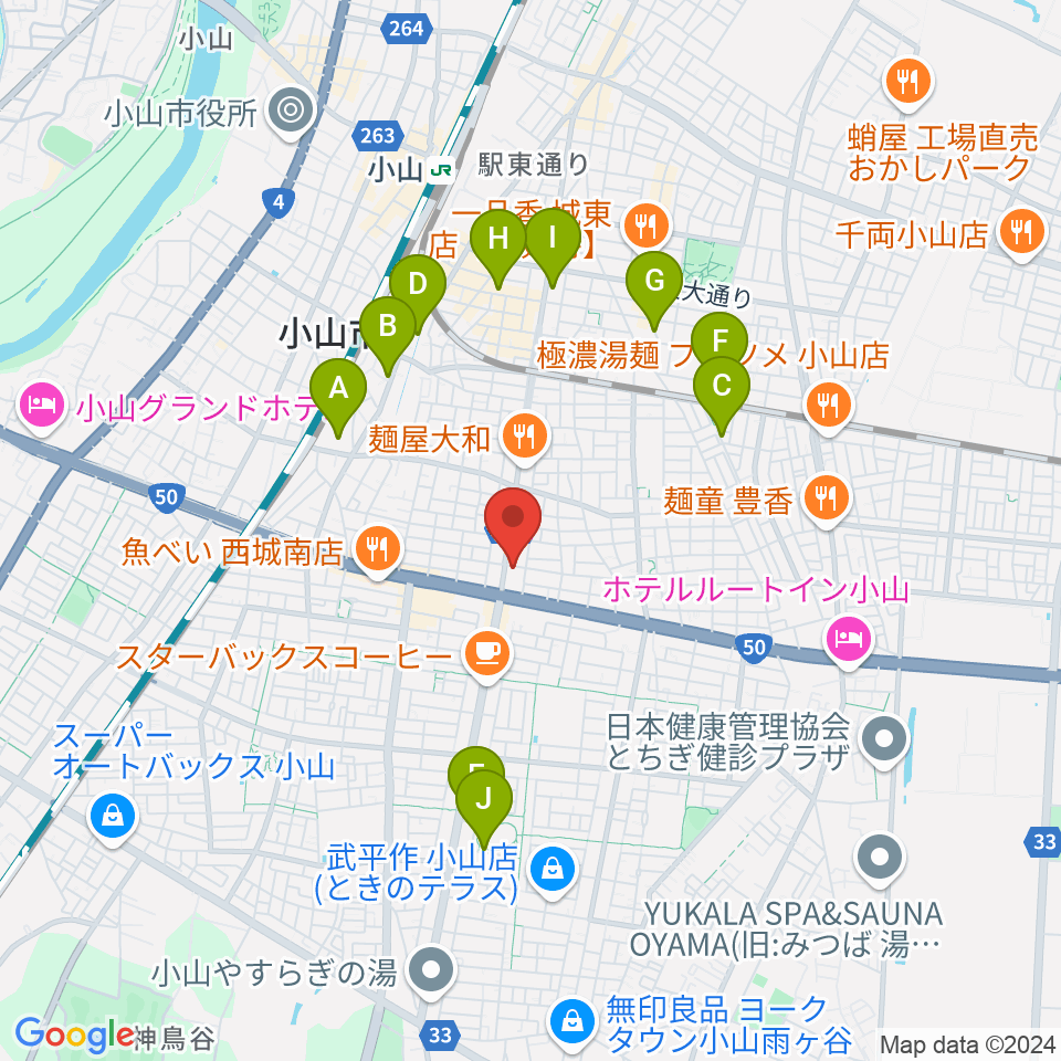 小山フェローズ周辺の駐車場・コインパーキング一覧地図