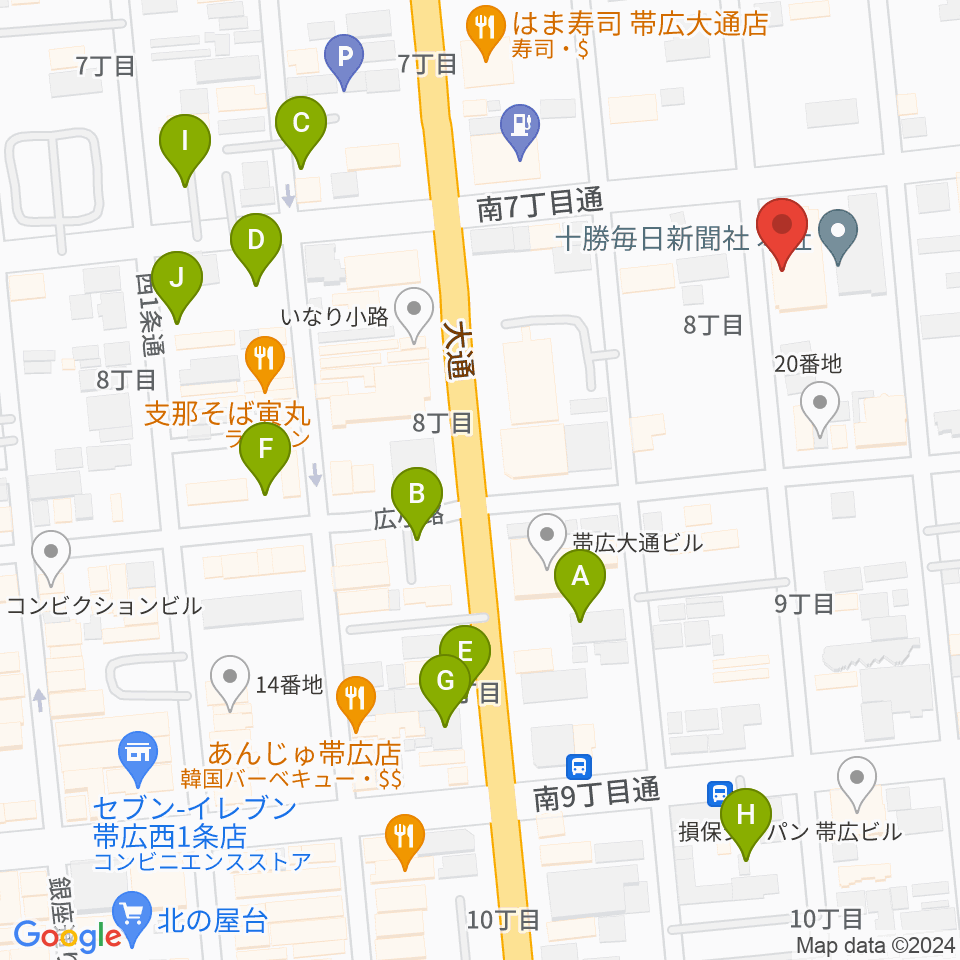 JAGA エフエムおびひろ周辺の駐車場・コインパーキング一覧地図