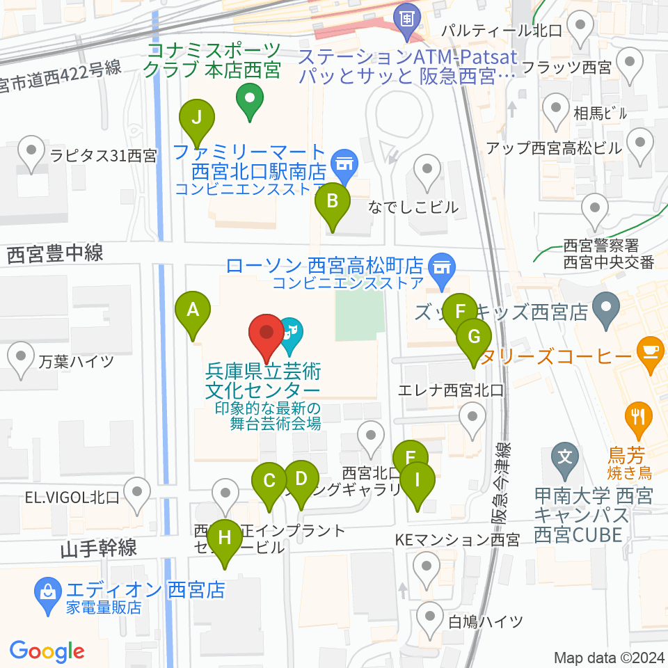 兵庫県立芸術文化センター 阪急中ホール周辺の駐車場・コインパーキング一覧地図